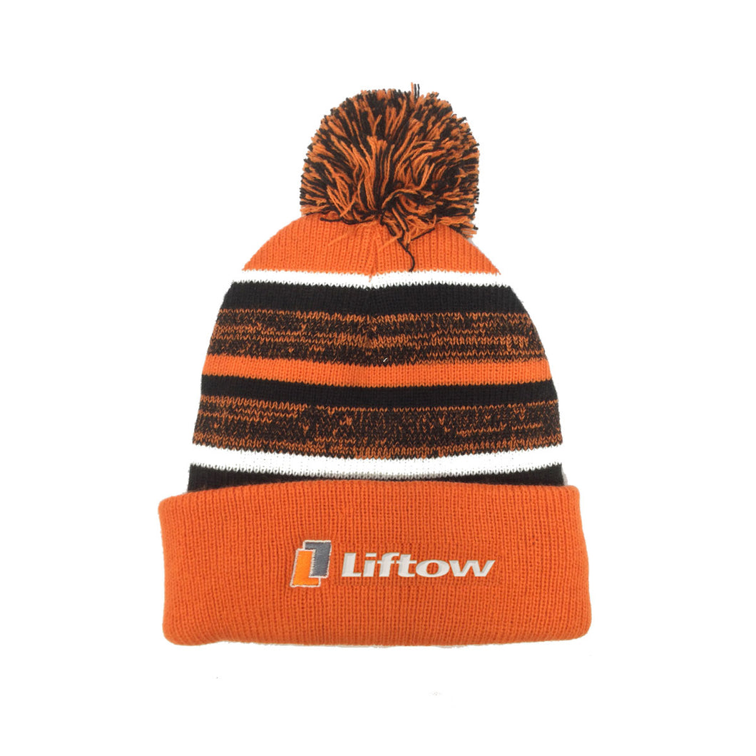 Knitted Toque (Winter Hat) Black with Orange Striping