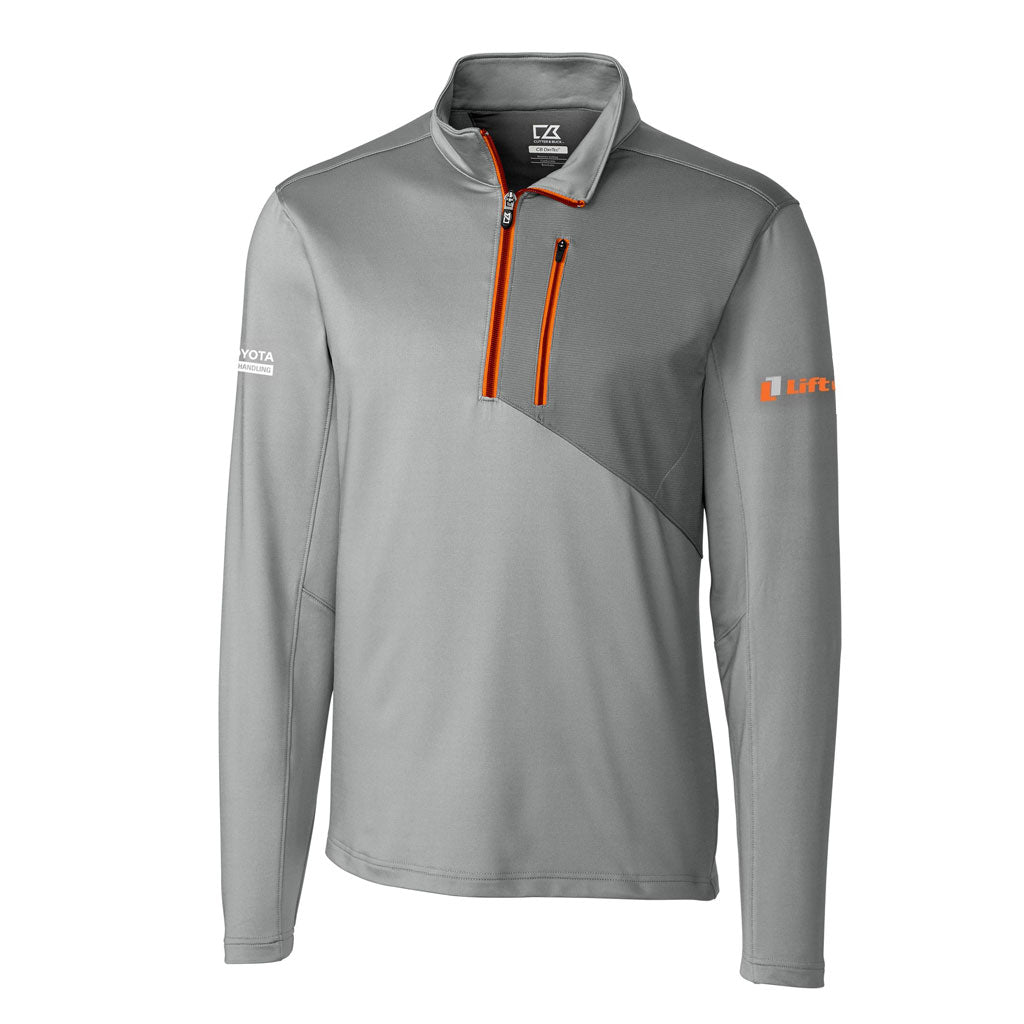 Long Sleeve C&B 1/4 Zip Shirt (MENS) Light Grey / Dark Grey with ORANGE ZIP